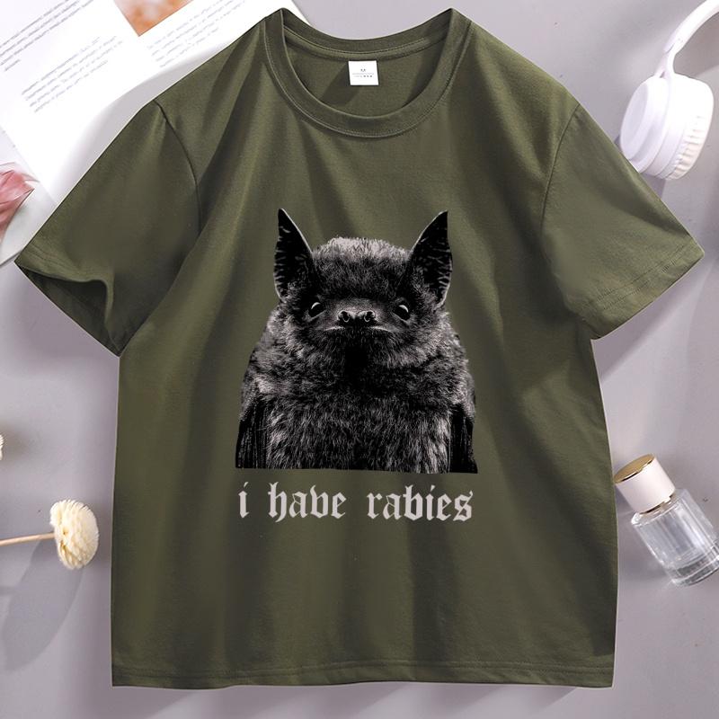 I Have Rabies Bat Tshirt Y2k Vintage Short Sleeve Weird Dark Humor Tshirt Unisex Deigners Cotton T Shirt Women Printed Clothes