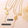 Retro Double-Layer Portrait Pendant Necklace, 18K Gold-Plated Titanium Steel, European & American Design, Clavicle Chain