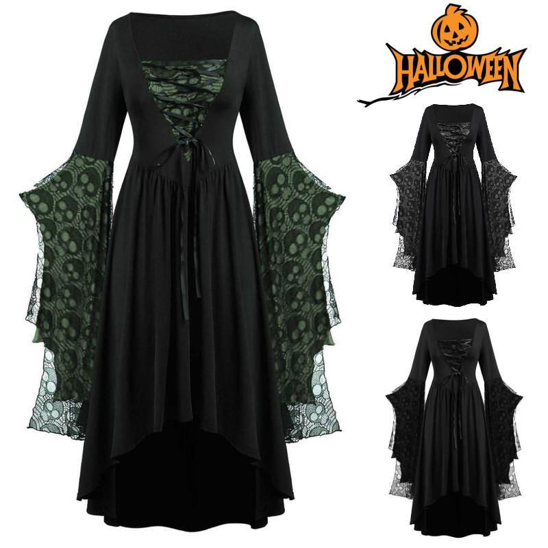 2024 Trendy Women's Halloween Role Play Skeleton Wrap Dress Long Skirt With Unique Patterns
