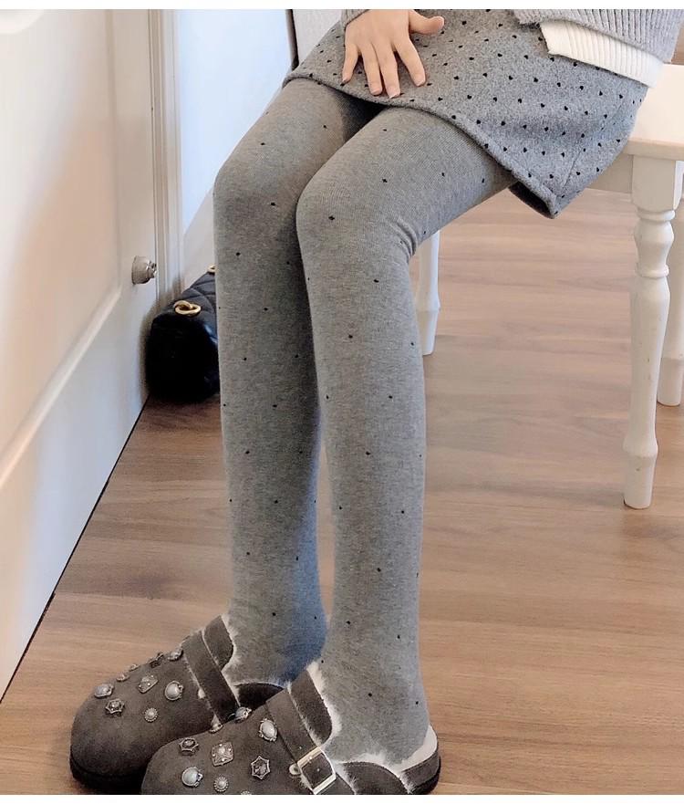 Meias Brancas de Espessura Média para Outono/Inverno & Collants de Bolinhas Cinza Fumo, Leggings Branco Leite Forradas em Algodão