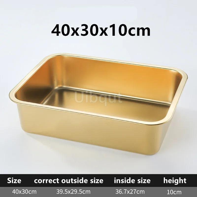 Gold Golden 304 Stainless Steel Plate Storage Tray Rectangular Square Oven Basin Baking Pot Dish Deep Bbq Cafeteria Soup Bowl