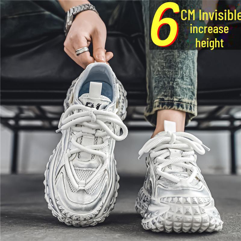 Putian Men's Trendy Summer Breathable Height-Enhancing Dad Shoes with Tire Sole