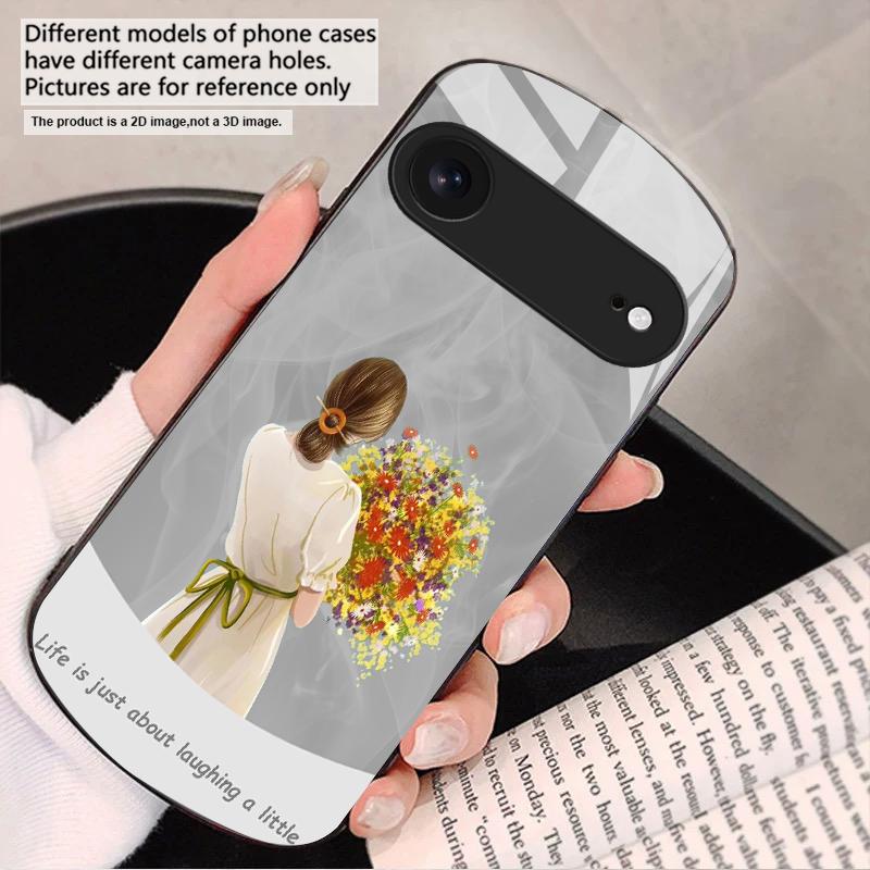 The Girl Holding Flowers For iPhone 17 16 15 14 13 Plus 12 Mini 11 Pro Max XR Xs Max X 7 8 6S 22 20 Elliptical Glass Phone Case