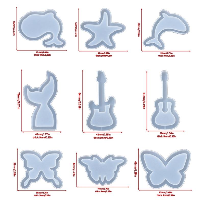 9 Stück Tiere Resin Schüttelformen Handgemacht Anhänger Dekoration Silikonformen Treibsand Schlüsselanhängerform Leicht zu Reinigen