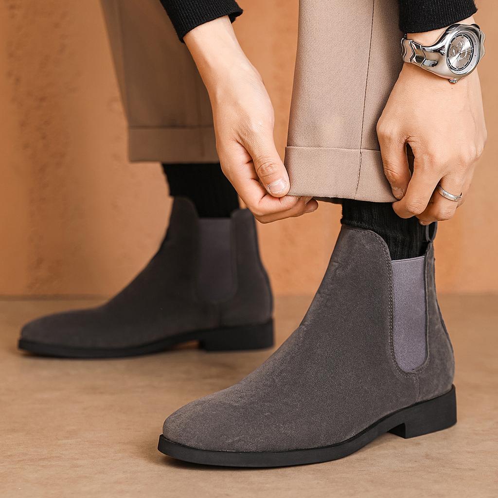 Chelsea Boots Herre Imitert Hjorteskinn Chelsea Herrestøvler Midt Rør Semsket Sko for Menn Ankelstøvletter Botas Cuturno Masculinas
