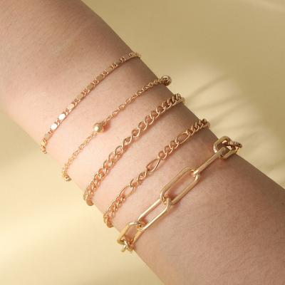 New Combination Bracelet, Stylish and Simple Gold Adjustable 5-piece Set Bracelet Jewelry Direct Sales