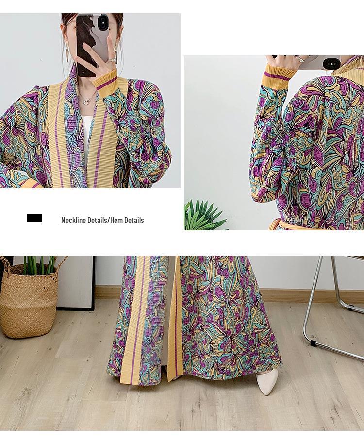 2024 Letní dámský plizovaný potištěný dlouhý župan - Elegantní blízkovýchodní kardigan
