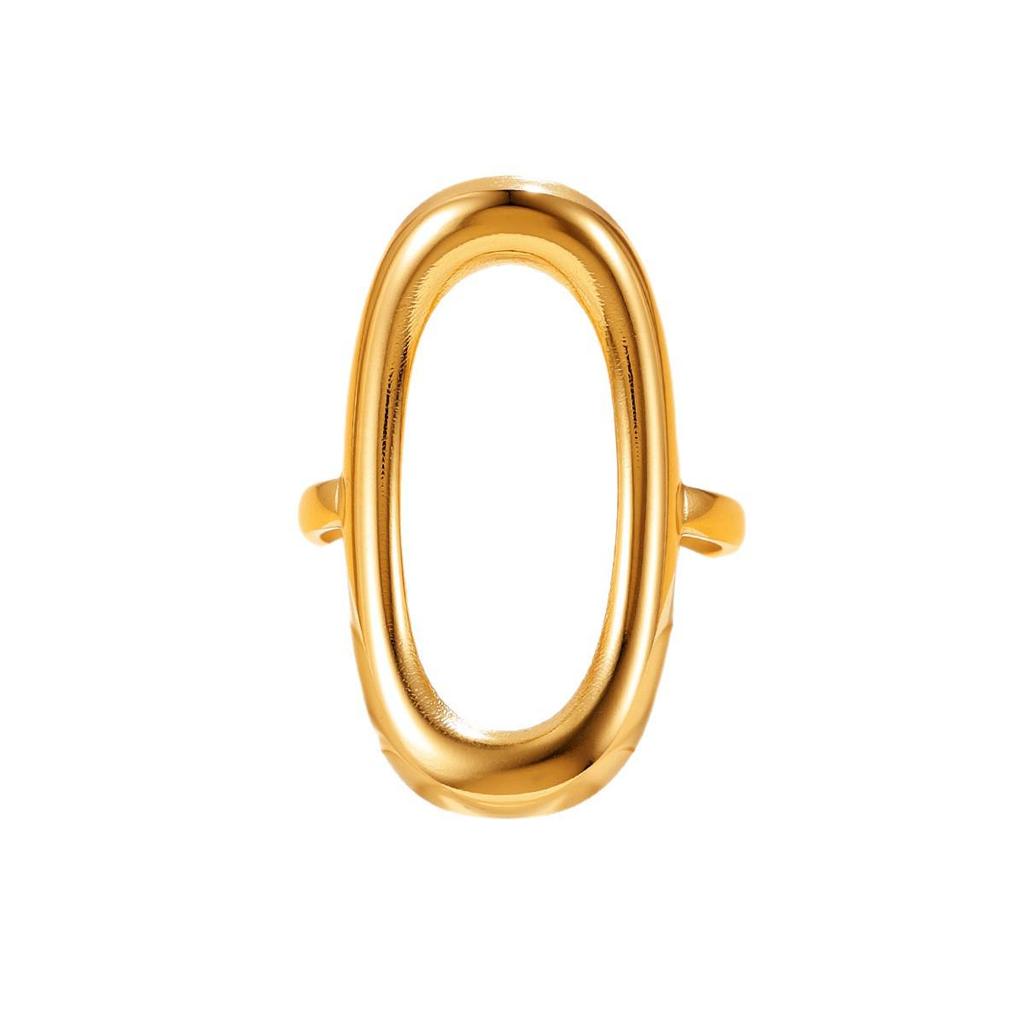 Adjustable Geometric Oval Stainless Steel Ring In Minimalist Style