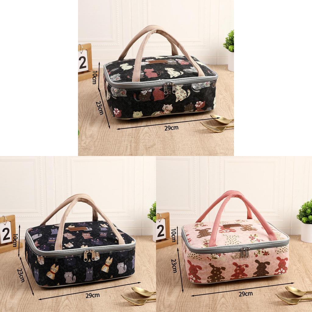 Insulated Canvas Lunch Tote Bag With Thickened Food Container For Students And Office
