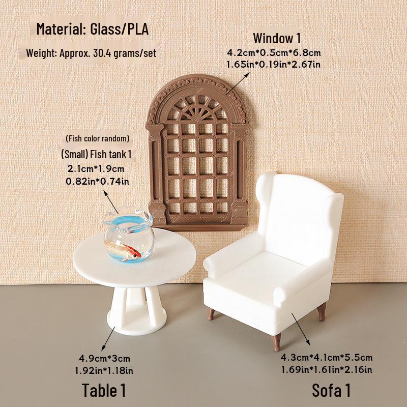 

Miniature Dollhouse Fish Tank Ornament with DIY Sofa and Window Scene Decor Accessories