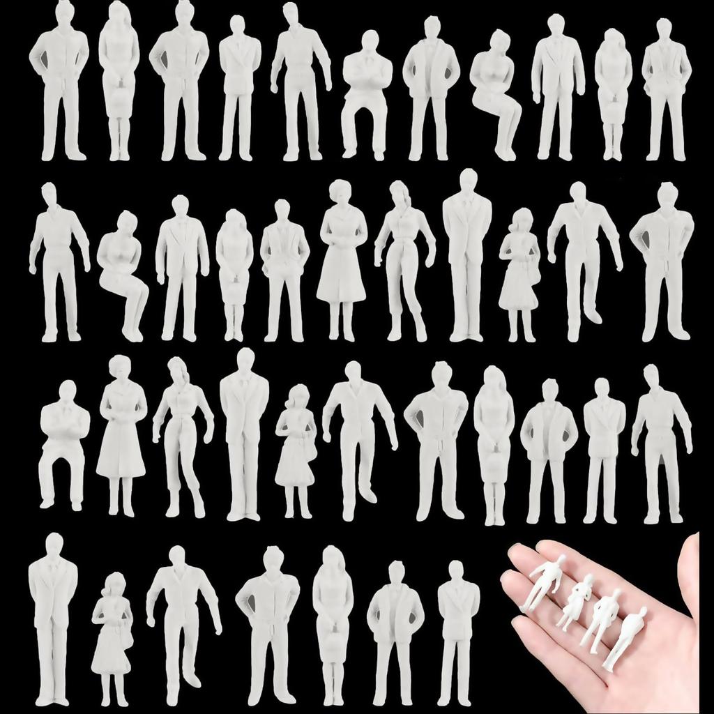 Unpainted Human Figures, 1:50 Scale, 3.5cm, 100 Pieces Per Pack. Ideal for Miniature Gardens, Railway Models, Building Models, Crafts, Educational