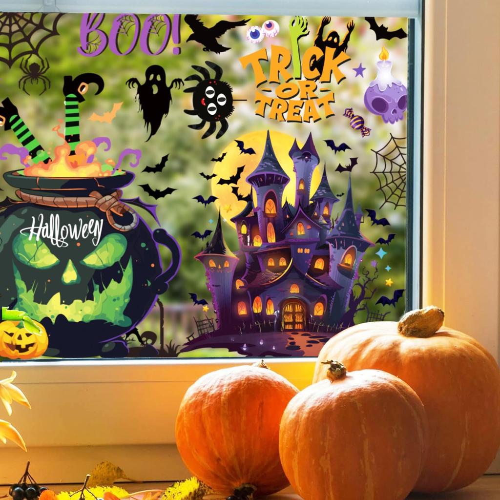 9 Sheets Halloween Window Clings Decals for Party Decoration, Reusable Double Side Halloween Window Stickers, Indoor & Outdoor Home Decor,Ghosts,