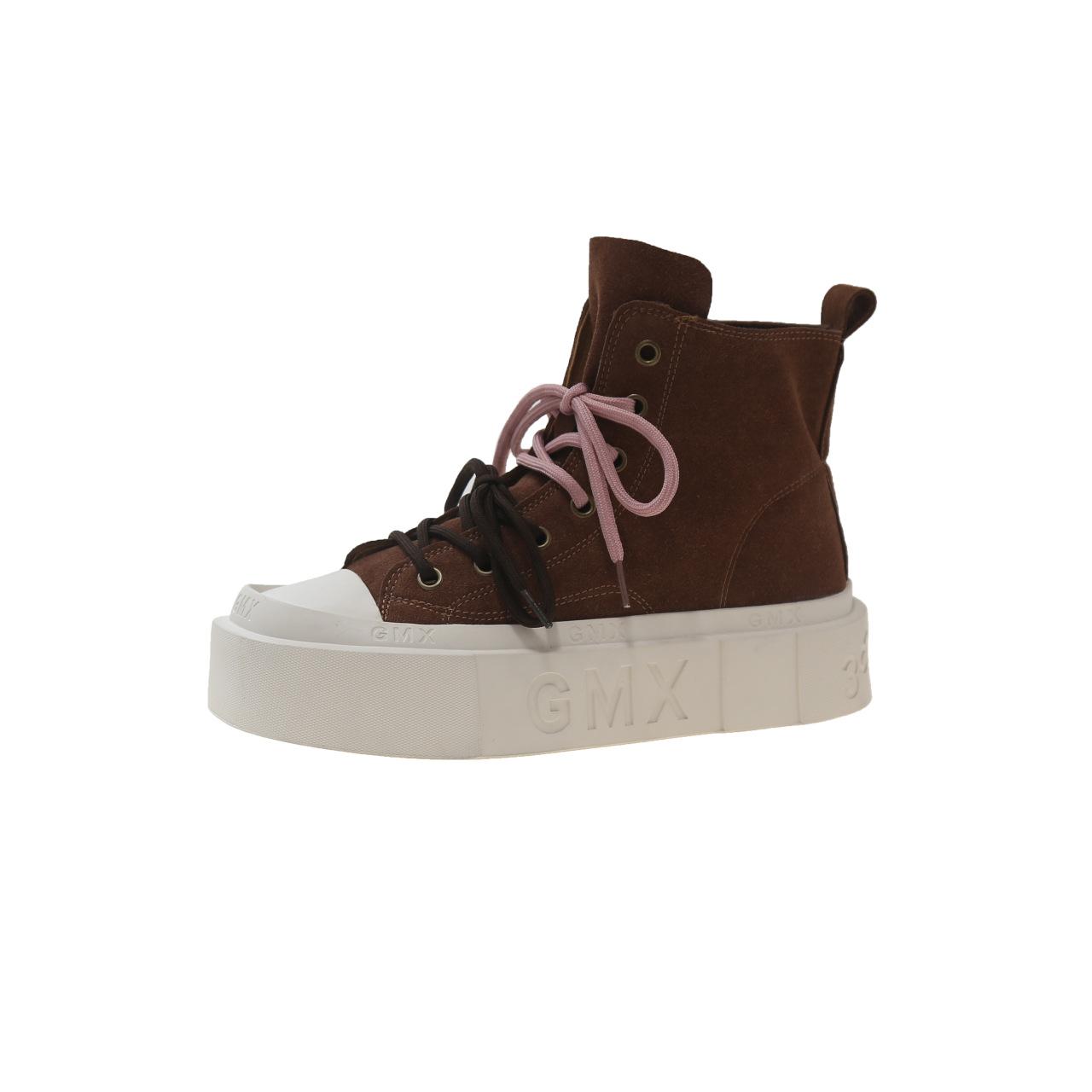 

Высокие повседневные туфли женские толстые подошвы увеличивают высоту 2024 новые квадратные универсальные маленькие короткие ботинки 35 коричневый