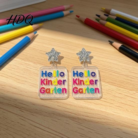 Creative School Season Jewelry 1 Pair Back to Earrings Colorful Acrylic Letter Dangle Campus Atmosphere Accessories Drop First Day of Appreciation