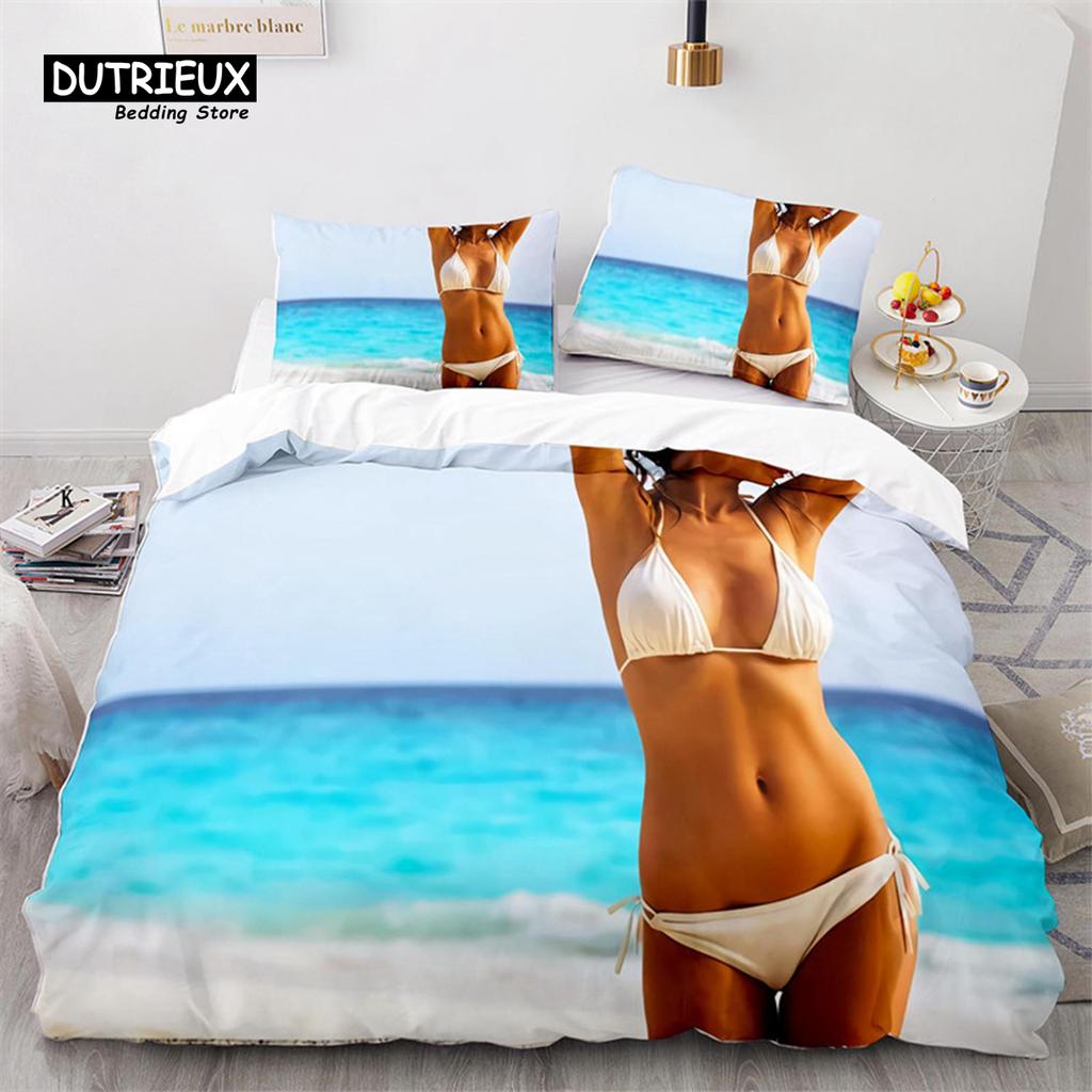 Ensemble de Literie Bikini Beach Fille Fesses Sexy Housse de Couette Microfibre Vacances à Hawaï Paysage Housse de Couette King Twin Pour Garçon Fille