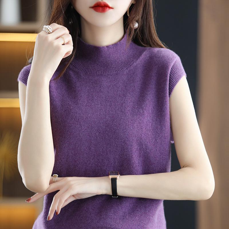 Women's Pure Wool Knit Cashmere Camisole - Slim Fit Sleeveless Base Layer for Spring/Autumn