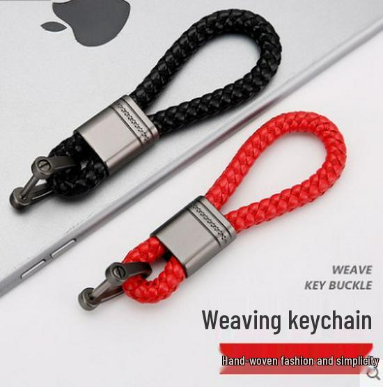Textured Leather Rope and Gunmetal Keychain with Horseshoe Buckle