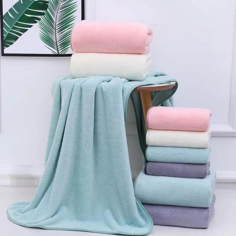 custom Coral fleece 100% polyester towel with plain edge Thicker beach face hotel bath Swimming towel