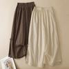 DIMANAF 2026 Summer New Plus Size Women Long Pants Cotton Linen Vintage Loose Elastic Waist Casual Lady Bottoms