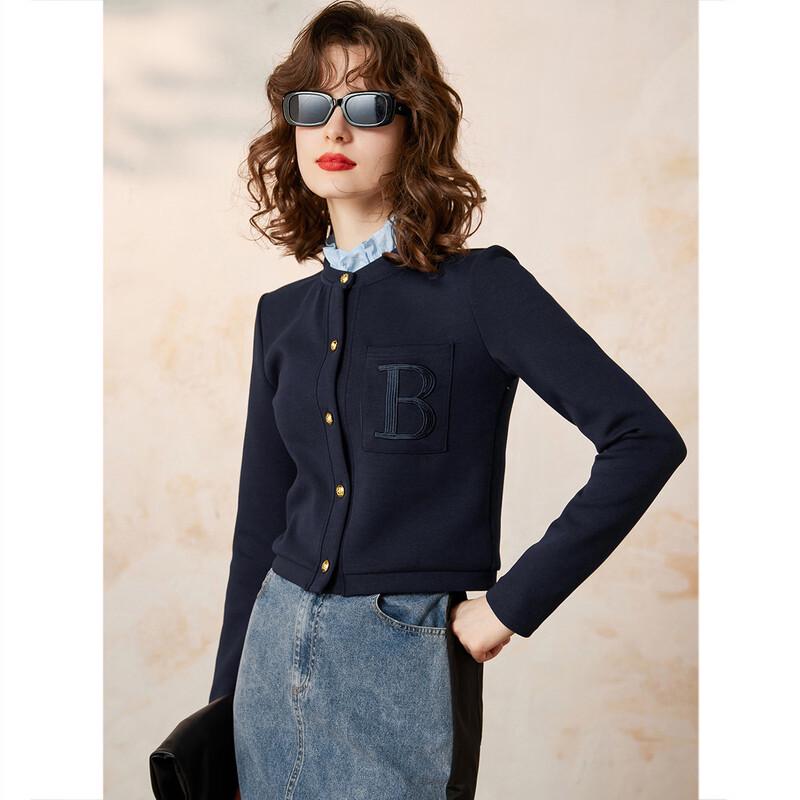 Bailuyu Women s Colorblock Faux Two-Piece Collar Embroidered Letter Knit Cardigan XL