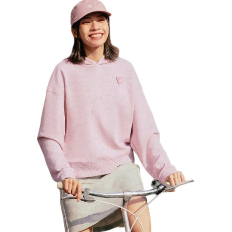 Li Ning Sports Lifestyle Serie Buchstabenprint Kapuzenpullover Langarm Sweatshirt Damen Sweatshirt Zartrosa AWDU782-3