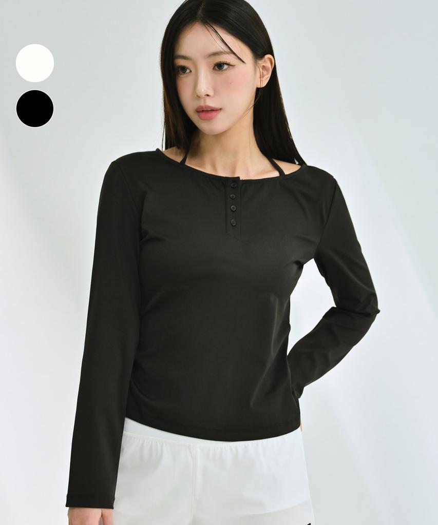 Helingbon Women'S Button Open Halter Neck Shirred Rash Guard (2 Colors) Rj396W