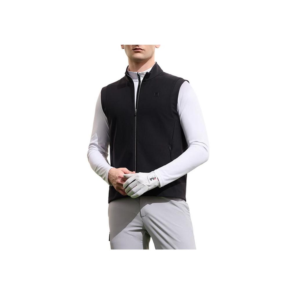 Fila Golf Series Simple Brand Logo Knitted Sleeveless Vest Men Vest Deep-Black A11M315515F-BK