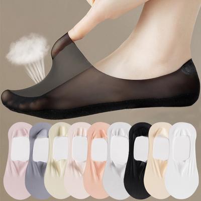 1 Paar Socken Damen Sommer Ultradünn Unsichtbar Niedrig Geschnitten Silikon Anti-Rutsch Mesh No Show Eis-Seide Einfarbig Bootssocken