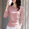 Long-sleeved T-shirt for Women Early Autumn Pleated Waist Top Ins Front Shoulder Versatile Inner Base Shirt