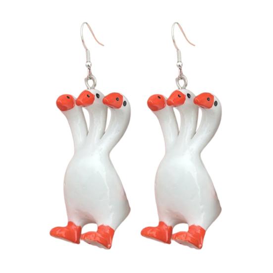 Three-Headed White Goose Keychain Pendant Necklace Earrings Three-Dimensional Relief Resin Hand-Painted Lightweight Necklace Jewelry Gift Accessories