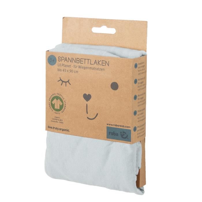 Drap Housse Bébé ROBA Lil Planet - 100% Coton Bio-Jersey - Bleu - 40x90 à 45x90 cm