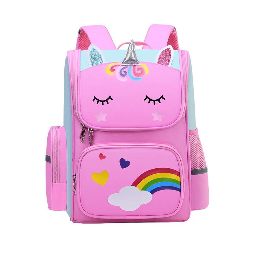 Pink Purple Rainbow Schoolbag Cute Cartoon Kids School Bags for Girls Primary School Backpack Student Book Bag Children s Gift розовый