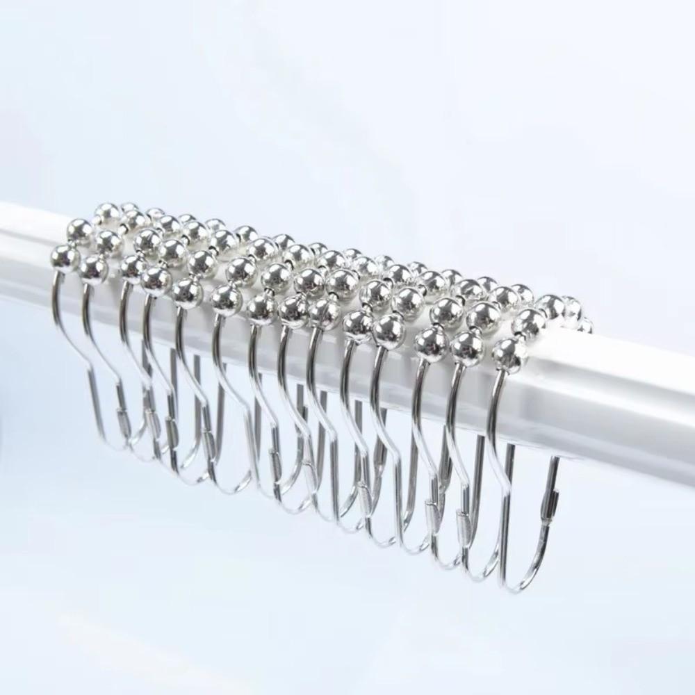 12pcs Practical Stainless Steel Shower Curtain Hooks Hanging Design Rust Resistant Curtain Buckles Curtain Hooks Bathroom