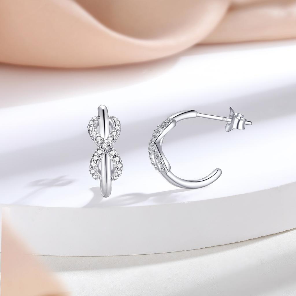 Double C Stud Earrings 925 + Silver Simple Niche Exquisite Personalized Sterling Silver Earrings Female Design Sense