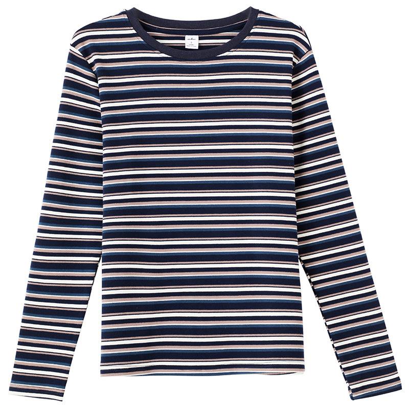2024 Vår Ny Stripet Rund Hals Langermet T-skjorte Dame Undertopp