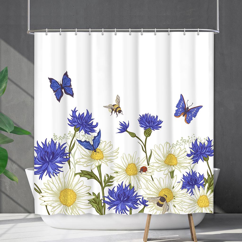 Duschvorhang Wasserdicht Und Schimmelresistent 3D Digitaldruck Pflanze Blume Und Gras Duschvorhang Badezimmer Trennvorhang