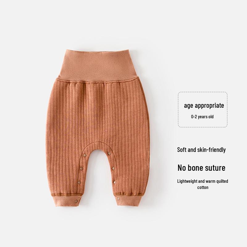 Autumn Quilted High-Waist Warm Pants for Newborns - Unisex Solid Color with Belly Protection