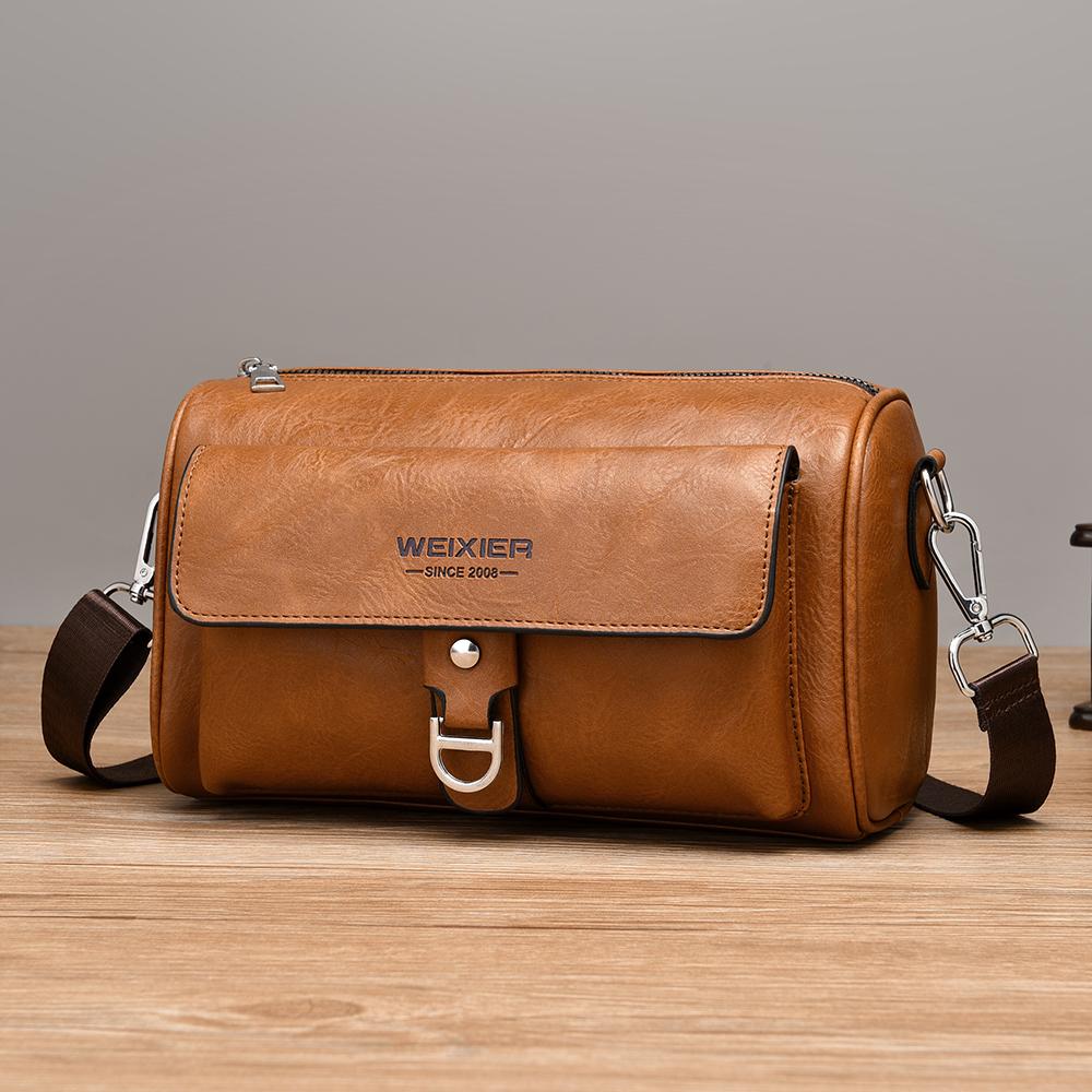 WEIXIER Men's Leather Crossbody Shoulder Bag Classic Waterproof Briefcase Messenger Satchel Travel Bag