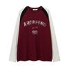 Unisex Übergroßes Campus-Stil Langarm-T-Shirt mit Kontrastfarbeneinsatz Abstraktes Muster