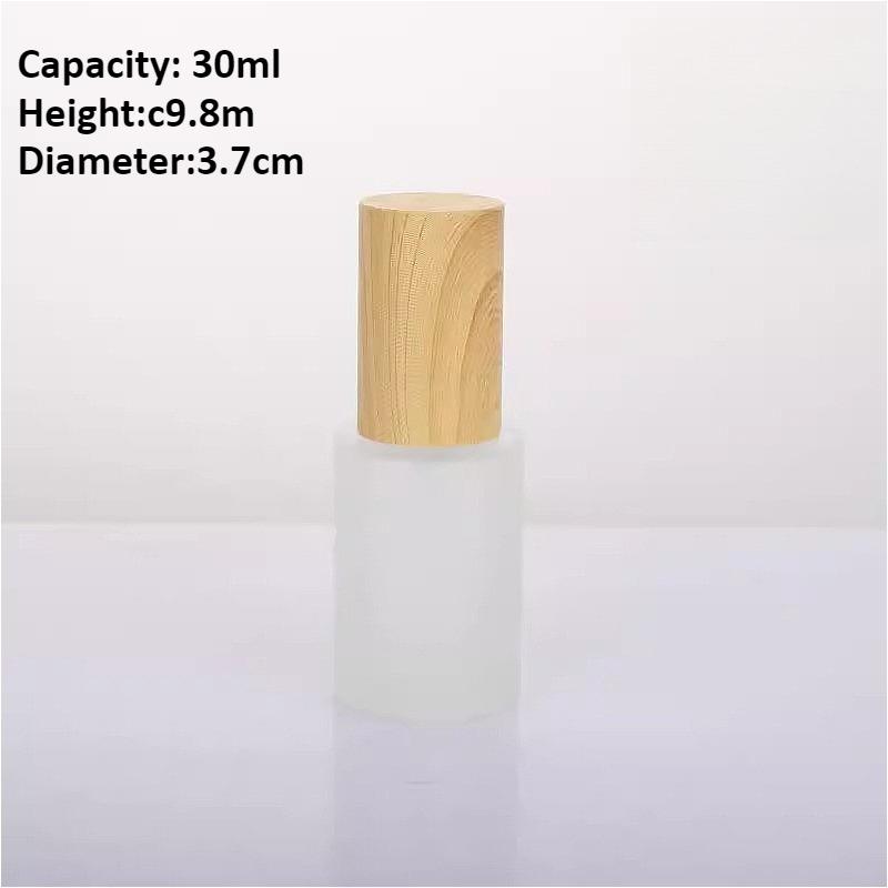 Wood Grain Frosted Glass Bottle with Pump Spray, Refillable Lotion Cosmetic Container for Travel Serum Essentials