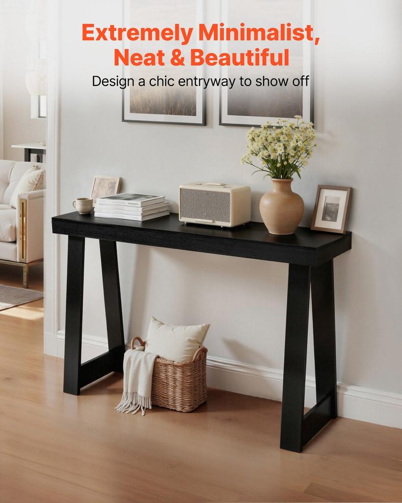 118 cm Console Table, Modern Desk Behind the Couch, Wooden Rectangle Entrance Desk, Narrow Long Sofa Table Accent Stand for Hallway, Bedroom, Living