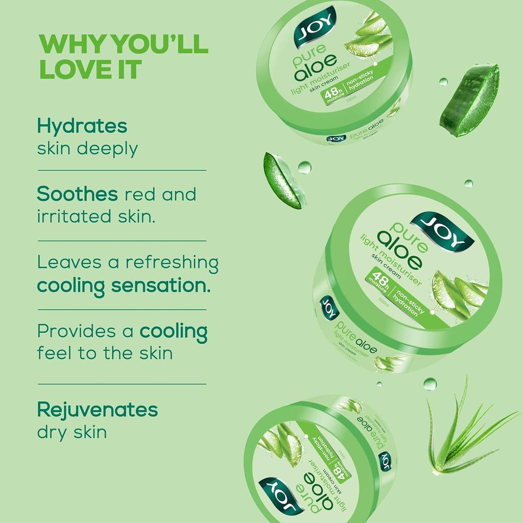 JOY Pure Aloe Light Moisturiser Skin Cream 500ml Pack of 1 for Face Hands Body Hydration & UV Protection