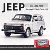 Boxed 1:32 Lada Jeep Alloy Car Model Toy with Pull-Back, Sound, and Light.