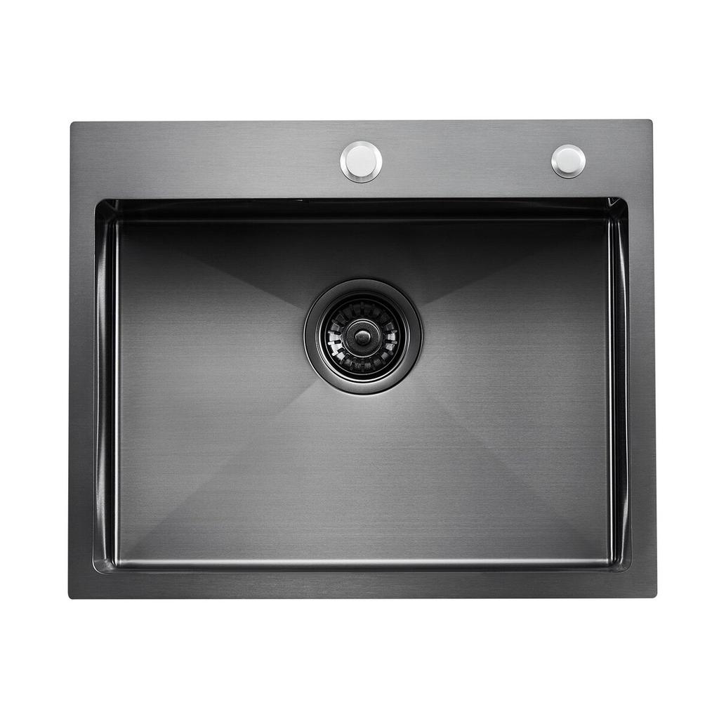55cm Kitchen Sink Topmount Single Bowl Drop-In Basin Stainless Steel Black