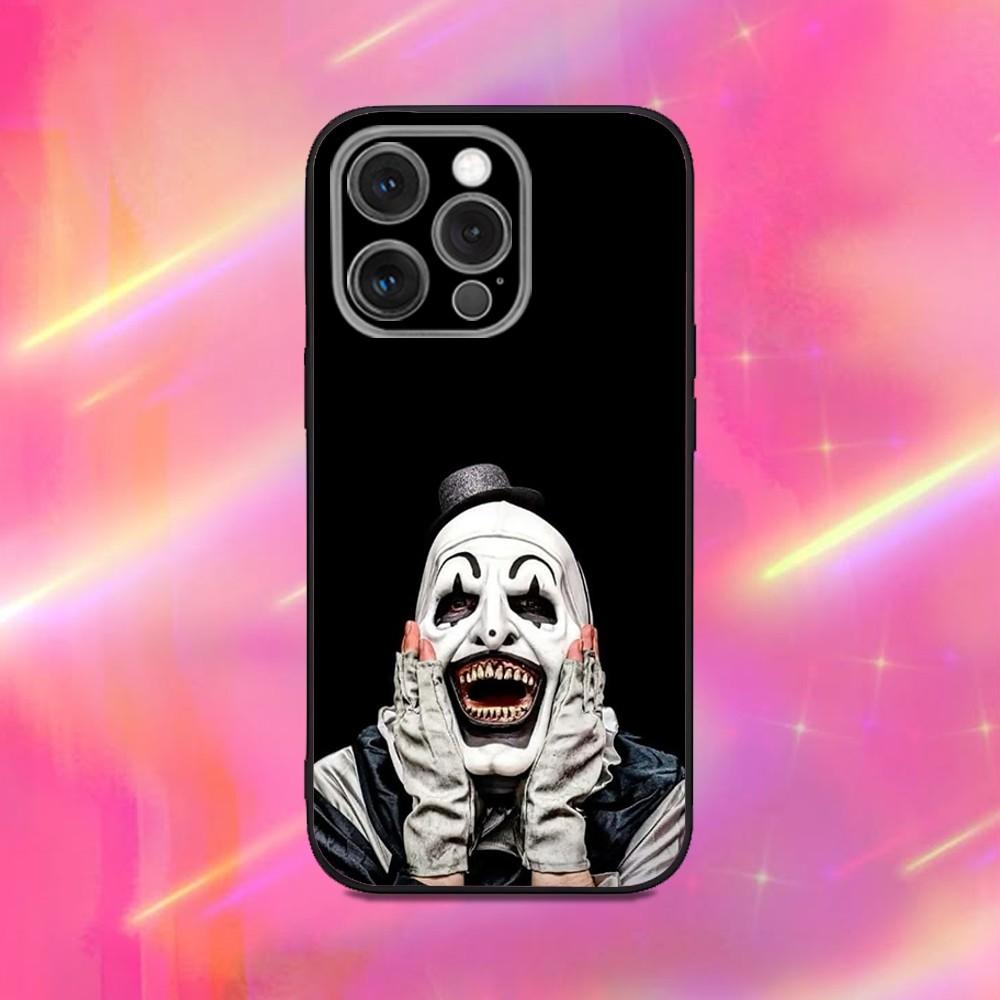 Horror Art the Clown Funny Phone Case For iPhone 16,15,14,13,12,11,Pro,Max,Plus,X,XS,XR,SE,8,7,Mini,Soft Silicone Black Case