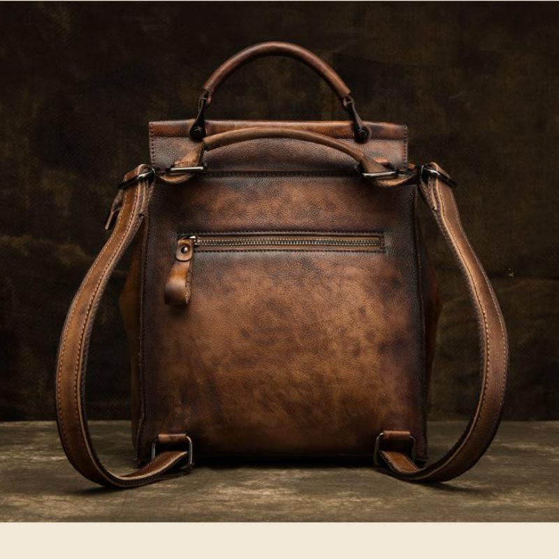 Johnature Retro Genuine Leather Bag Solid Color Backpack Handmade Cowhide Large Capacity Women Backpacks Travel Bags