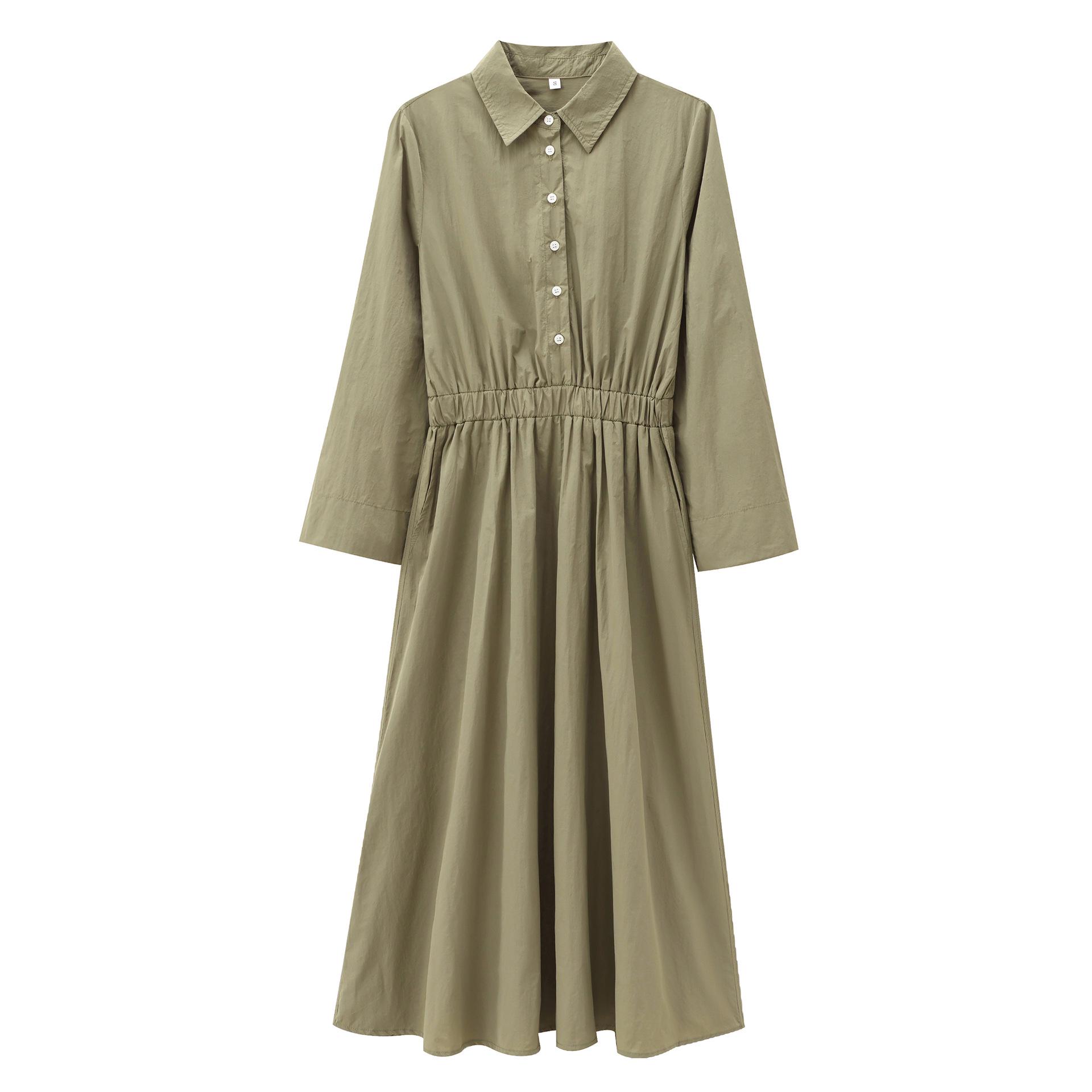 

2025 Женское универсальное приталенное миди-платье – Рубашечный стиль высокого класса для весны и осени Extra Small оливковое зеленый