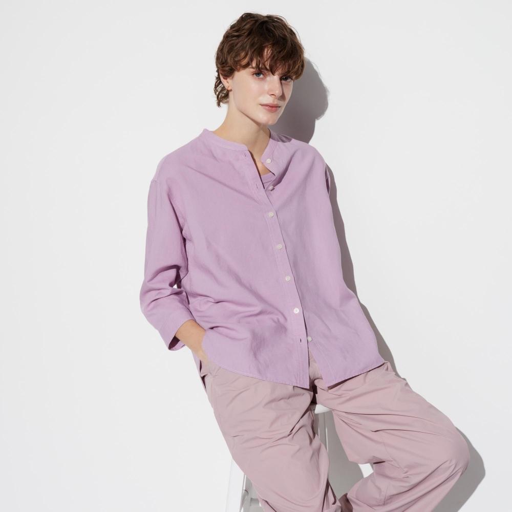 

Рубашка UNIQLO JAPAN из смесового льна с воротником-стойкой, рукавами 3 и 4