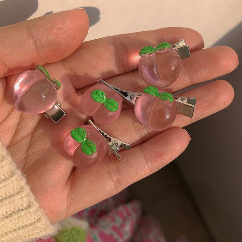 5Pcs So Cute Girls Pink Rose Flower Heart Bow Peach Mini Hairpin Set Sweet Hair