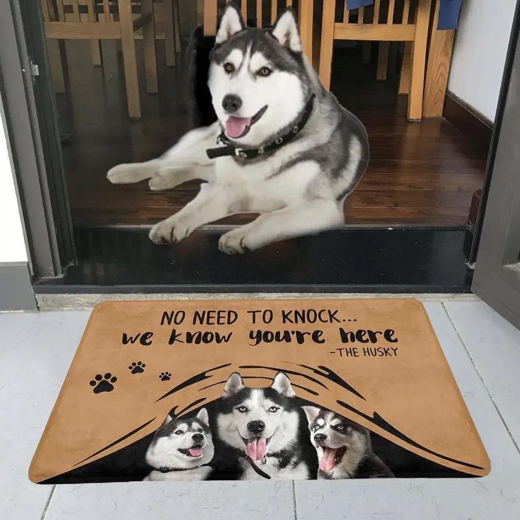 No Need To Knock Husky Doormat 3D Printed My Dog Doormat Non Slip Door Floor Mat Decor Porch Doormat